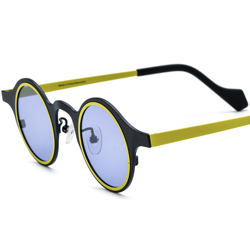 Colourful Titanium Round Polarised Sunglasses - Black Frame Purple Lens - MCROONS