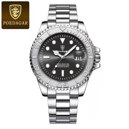 Poedagar 680 Men's Luxury Quartz Watch – Stainless Steel Band, Waterproof, Luminous, Date