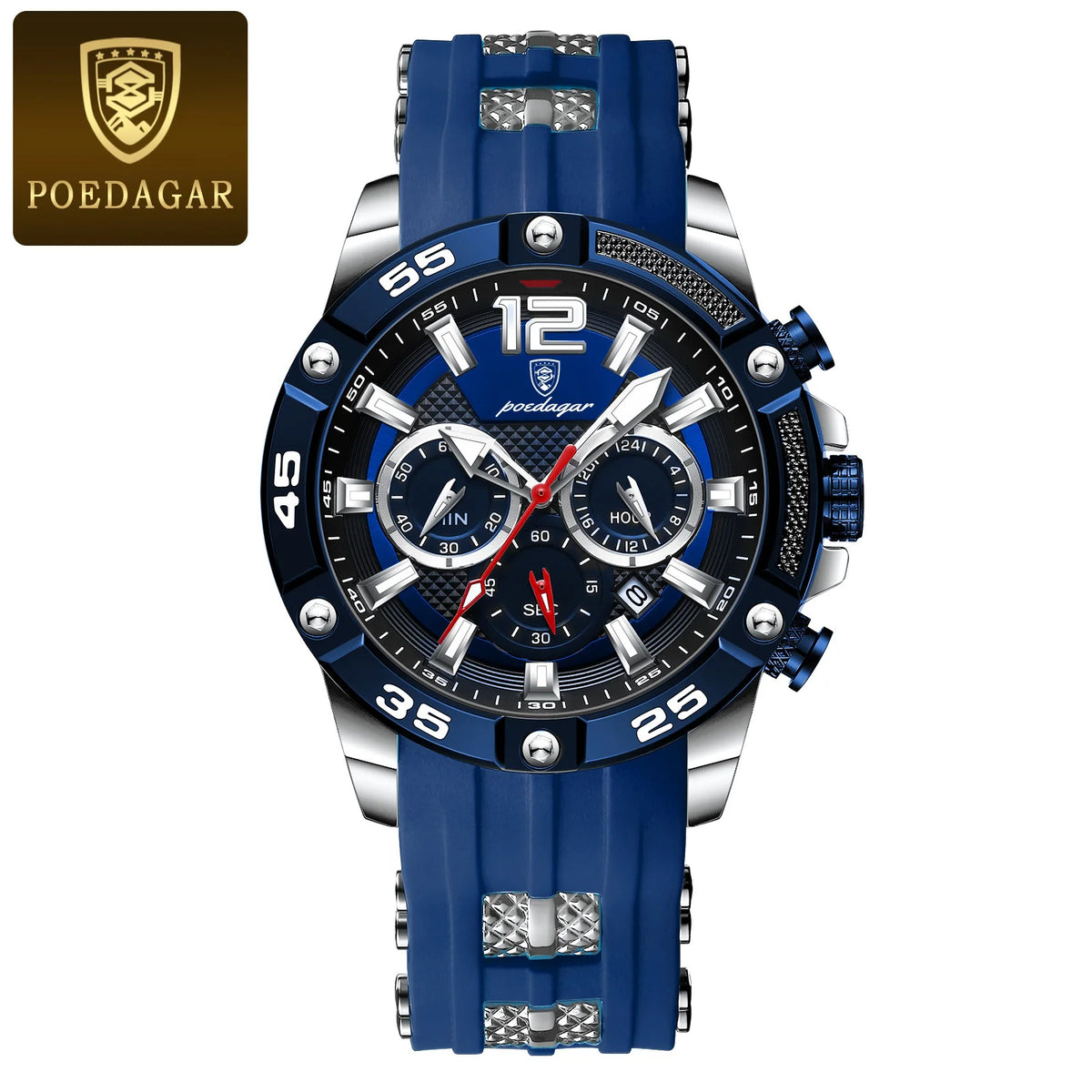 Poedagar 912 Men's Luxury Chronograph Quartz Watch – Silicone Strap, Waterproof, Luminous, Date