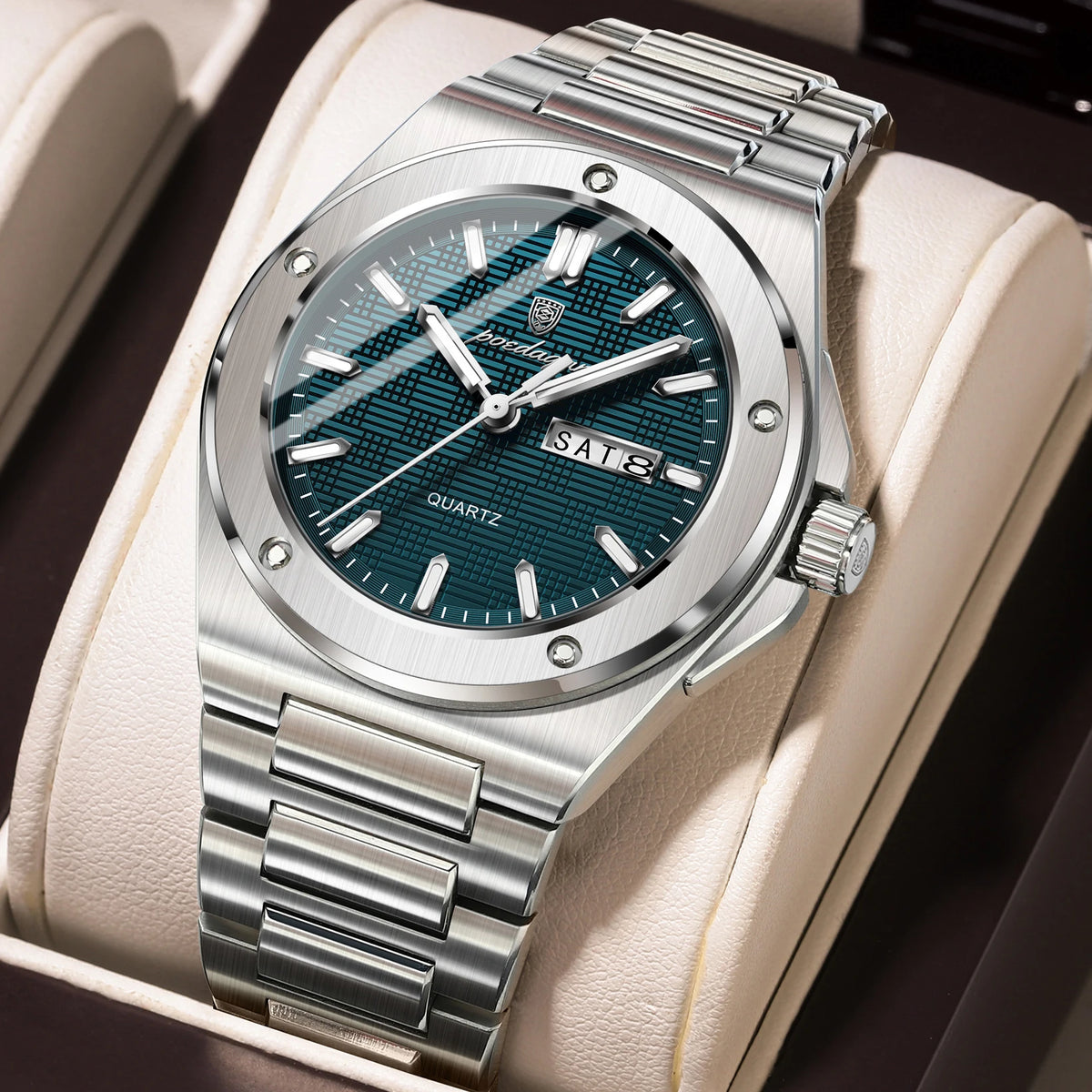 Poedagar 696 Men's Luxury Quartz Watch – Stainless Steel Band, Waterproof, Luminous, Date