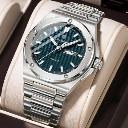 Poedagar 696 Men's Luxury Quartz Watch – Stainless Steel Band, Waterproof, Luminous, Date
