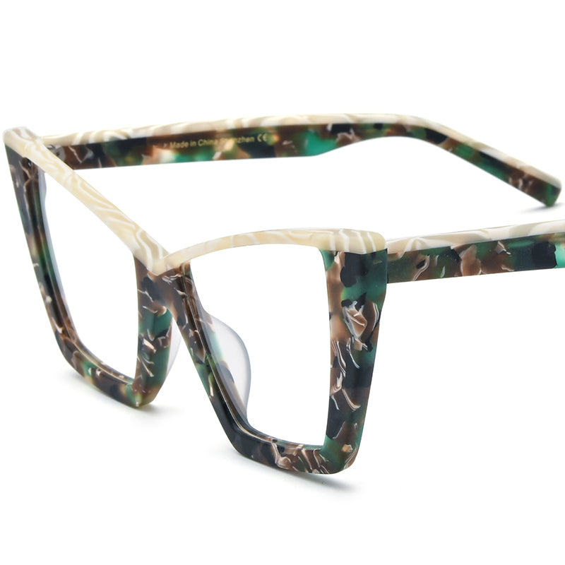 Oversized Cat Eye Matte Acetate Optical Glasses Frame - Green - MCROONS