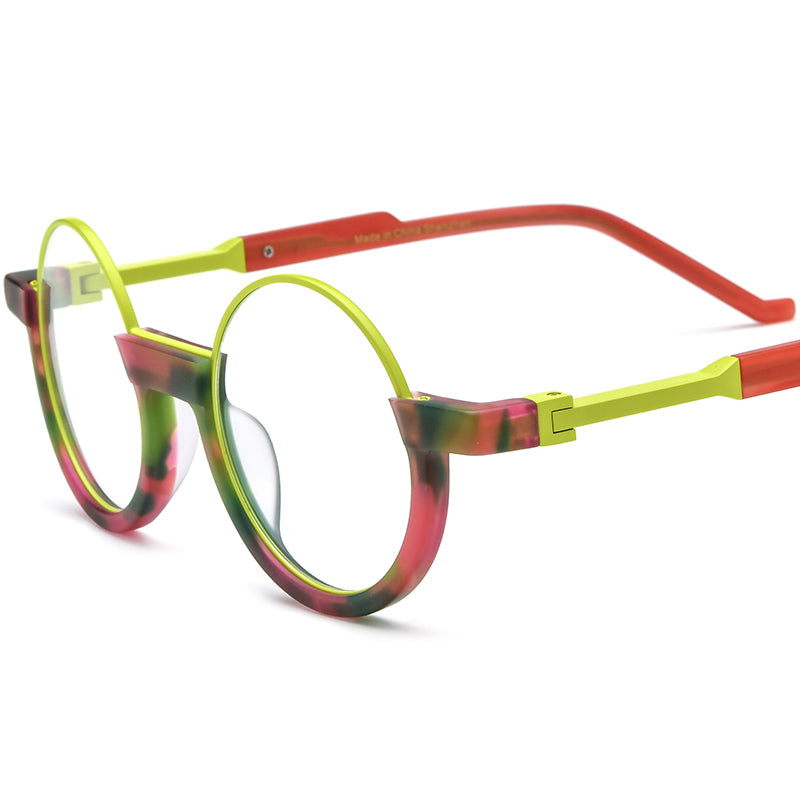 Retro Oversized Round Multicolour Acetate Optical Glasses Frame - Red Green - MCROONS