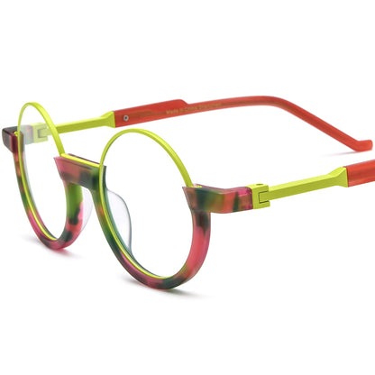 Retro Oversized Round Multicolour Acetate Optical Glasses Frame - Red Green - MCROONS