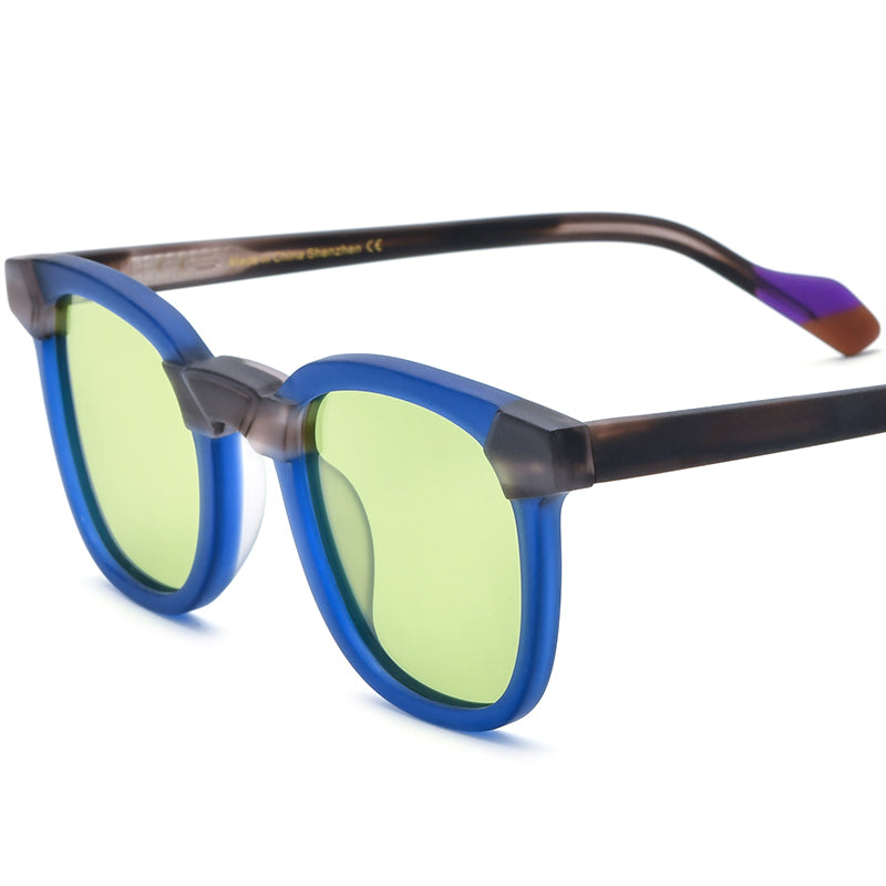 Vintage Square Matte Acetate Polarized Sunglasses UV400 - Matte Blue Green Lens - MCROONS