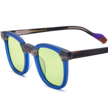 Vintage Square Matte Acetate Polarized Sunglasses UV400 - Matte Blue Green Lens - MCROONS