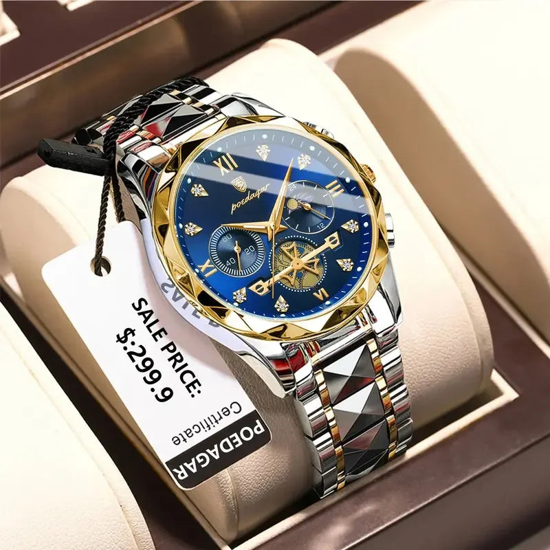Poedagar 996 Men's Luxury Chronograph Quartz Watch – Stainless Steel Band, Waterproof, Luminous, Date