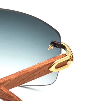 Wood Frame Rimless Square Sunglasses - MCROONS - hinge detail