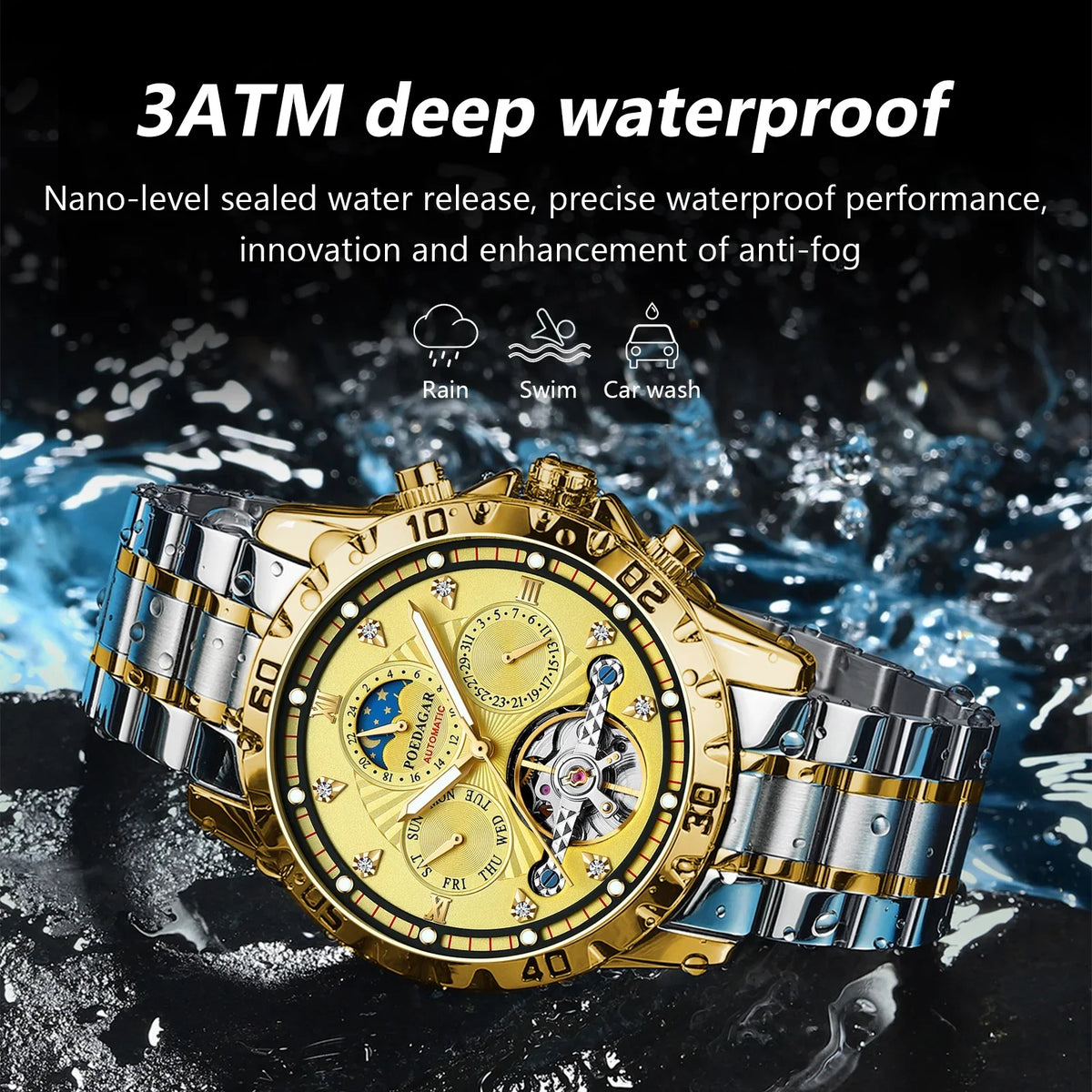 Poedagar 1412 Men's Luxury Automatic Mechanical Watch – Stainless Steel Band, Waterproof, Luminous, Date