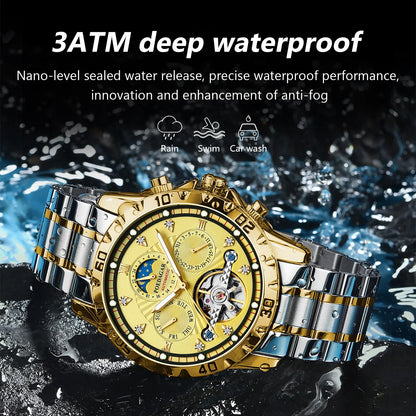 Poedagar 1412 Men's Luxury Automatic Mechanical Watch – Stainless Steel Band, Waterproof, Luminous, Date