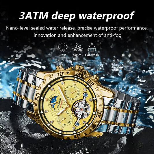 Poedagar 1412 Men's Luxury Automatic Mechanical Watch – Stainless Steel Band, Waterproof, Luminous, Date