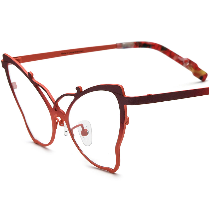 Colourful Pure Titanium Butterfly Optical Glasses Frame - Brown Orange - MCROONS
