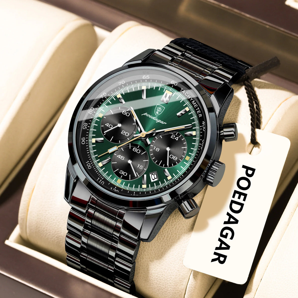 Poedagar 921 Men's Luxury Chronograph Quartz Watch – Stainless Steel Band, Waterproof, Luminous, Date