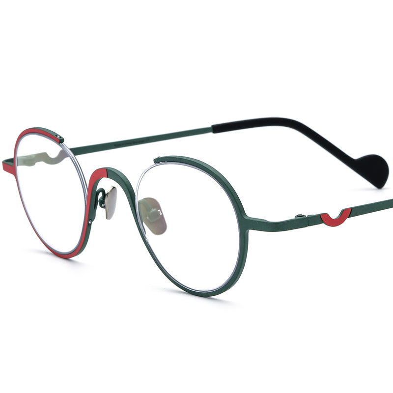 Titanium Round Optical Glasses Frame Retro Colourful - MCROONS - Matte Red Green