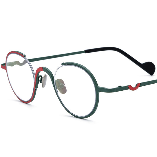 Titanium Round Optical Glasses Frame Retro Colourful - MCROONS - Matte Red Green
