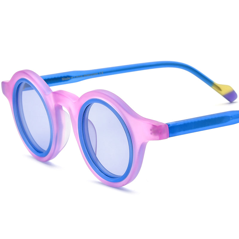 Mirrored Round Matte Acetate Polarized Sunglasses UV400 - Pink - MCROONS