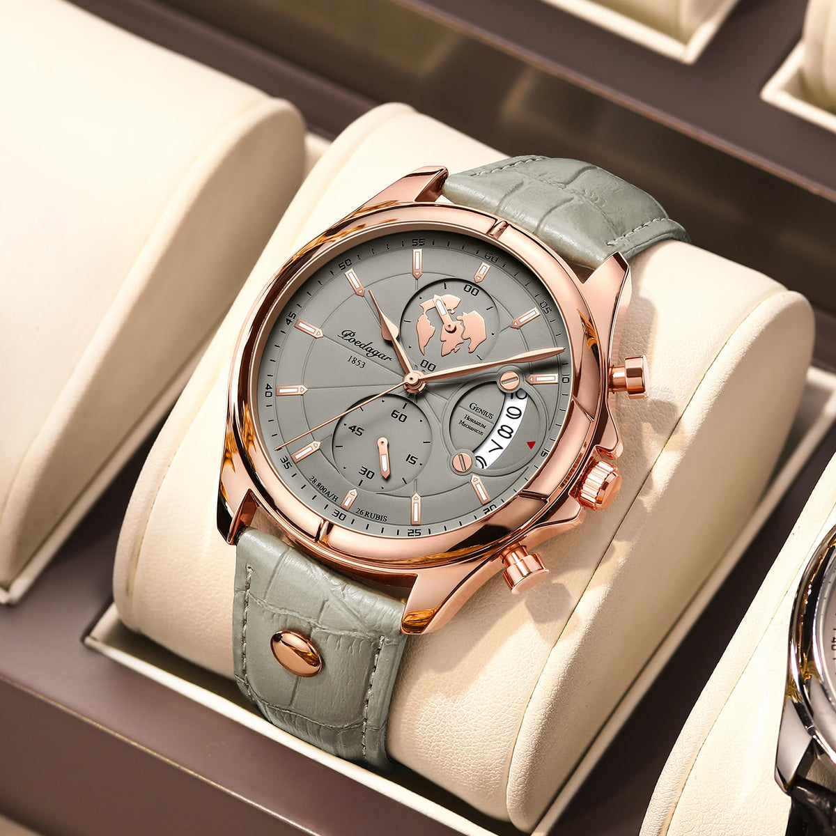 Poedagar 989 Men's Luxury Chronograph Quartz Watch – Leather Strap, Waterproof, Luminous, Date