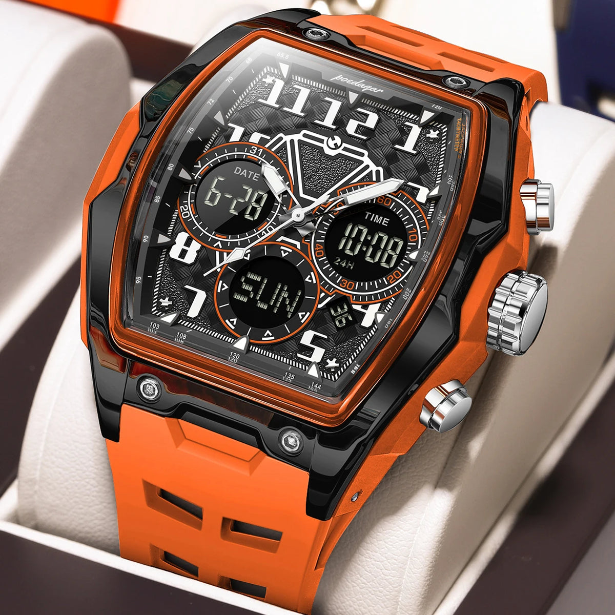 Poedagar 636 Men's Luxury Chronograph Quartz Watch – Silicone Strap, Waterproof, Luminous, Date