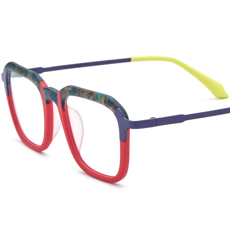 Acetate Titanium Square Optical Glasses Frame Retro - Matte Red - MCROONS