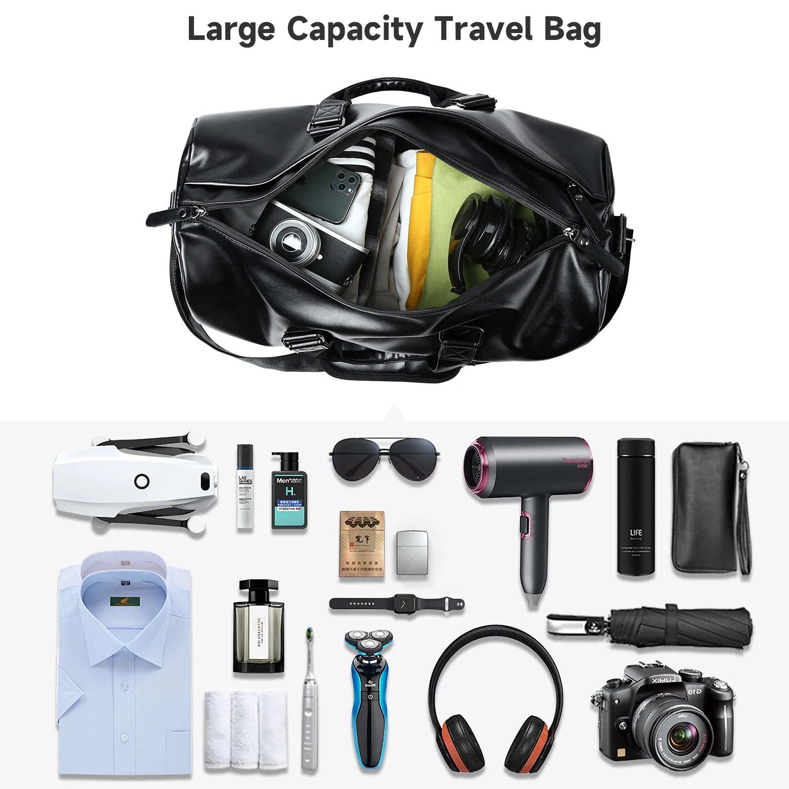 MOYYI PU Leather Travel Bags for Men Duffle Bag Outdoor Leather Men'S Travel Bag