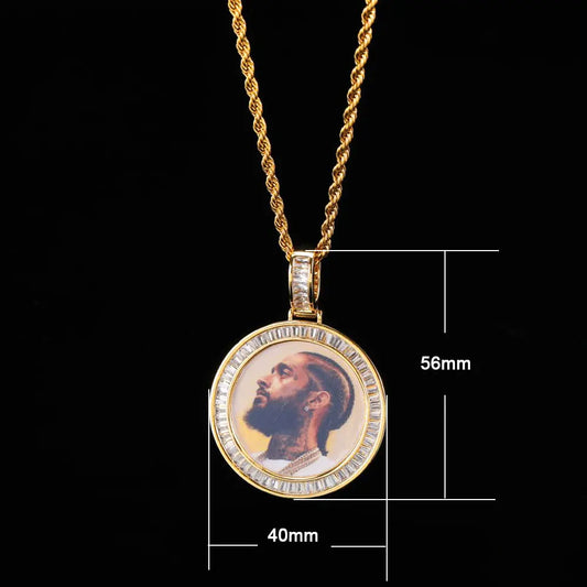 Hip Hop Jewelry CZ Custom Free Rope Chain round Picture Pendant Custom Baguette Diamond Photo Pendants