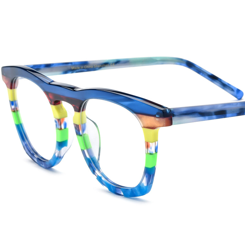 Vintage Multicolour Round Acetate Optical Glasses Frame - Blue - MCROONS