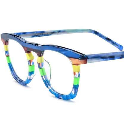 Vintage Multicolour Round Acetate Optical Glasses Frame - Blue - MCROONS