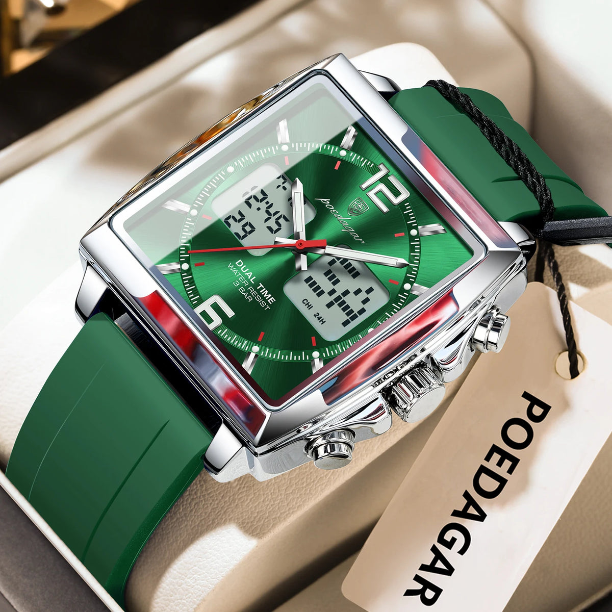 Poedagar E109 Men's Luxury Chronograph Quartz Watch – Silicone Strap, Waterproof, Luminous, Date