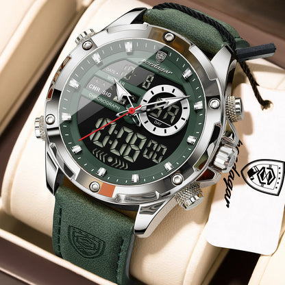 Poedagar E129 Men's Luxury Chronograph Quartz Watch – Leather Strap, Waterproof, Luminous, Date
