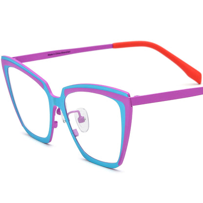 Colourful Titanium Cat Eye Optical Glasses - Matte Blue Purple - MCROONS