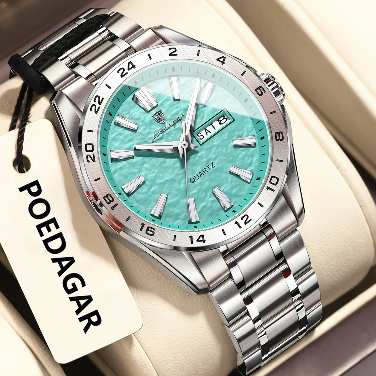 Poedagar 683 Men's Luxury Quartz Watch – Stainless Steel Band, Waterproof, Luminous, Date