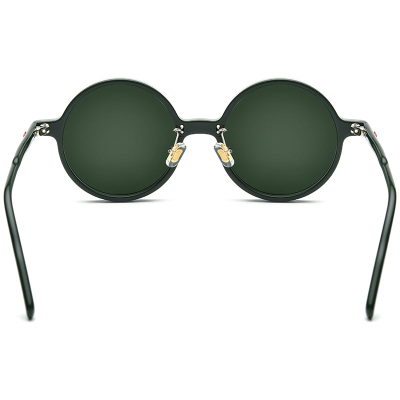 Retro Round Polarised Acetate Sunglasses - MCROONS - Dark Green back view