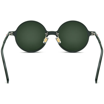 Retro Round Polarised Acetate Sunglasses - MCROONS - Dark Green back view