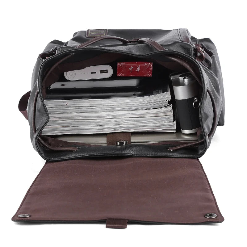 Custom Logo PU Leather Laptop Backpack Black Leather Bags Men Business Laptop Backpack for Men