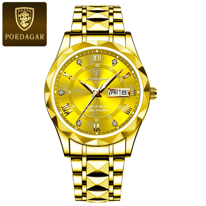 Poedagar 615 Men's Luxury Quartz Watch – Stainless Steel Band, Waterproof, Luminous, Date
