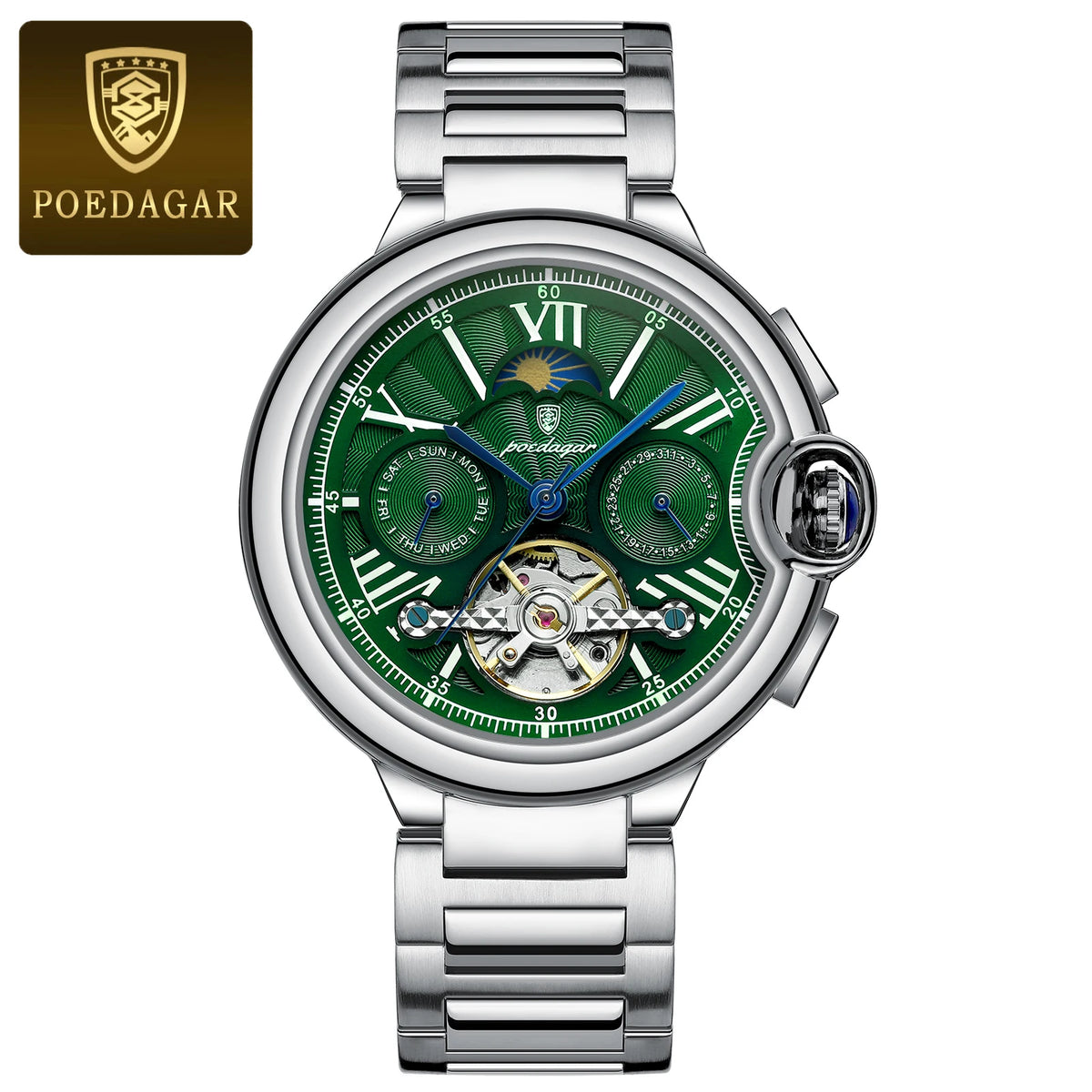 Poedagar 1413 Men's Luxury Automatic Mechanical Watch – Stainless Steel Band, Waterproof, Luminous