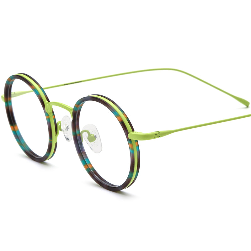 Retro Round Acetate Titanium Optical Glasses - Flower Green - MCROONS