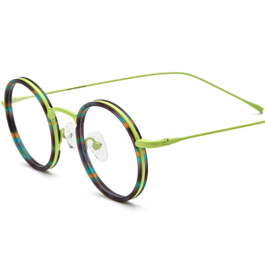 Retro Round Acetate Titanium Optical Glasses - Flower Green - MCROONS