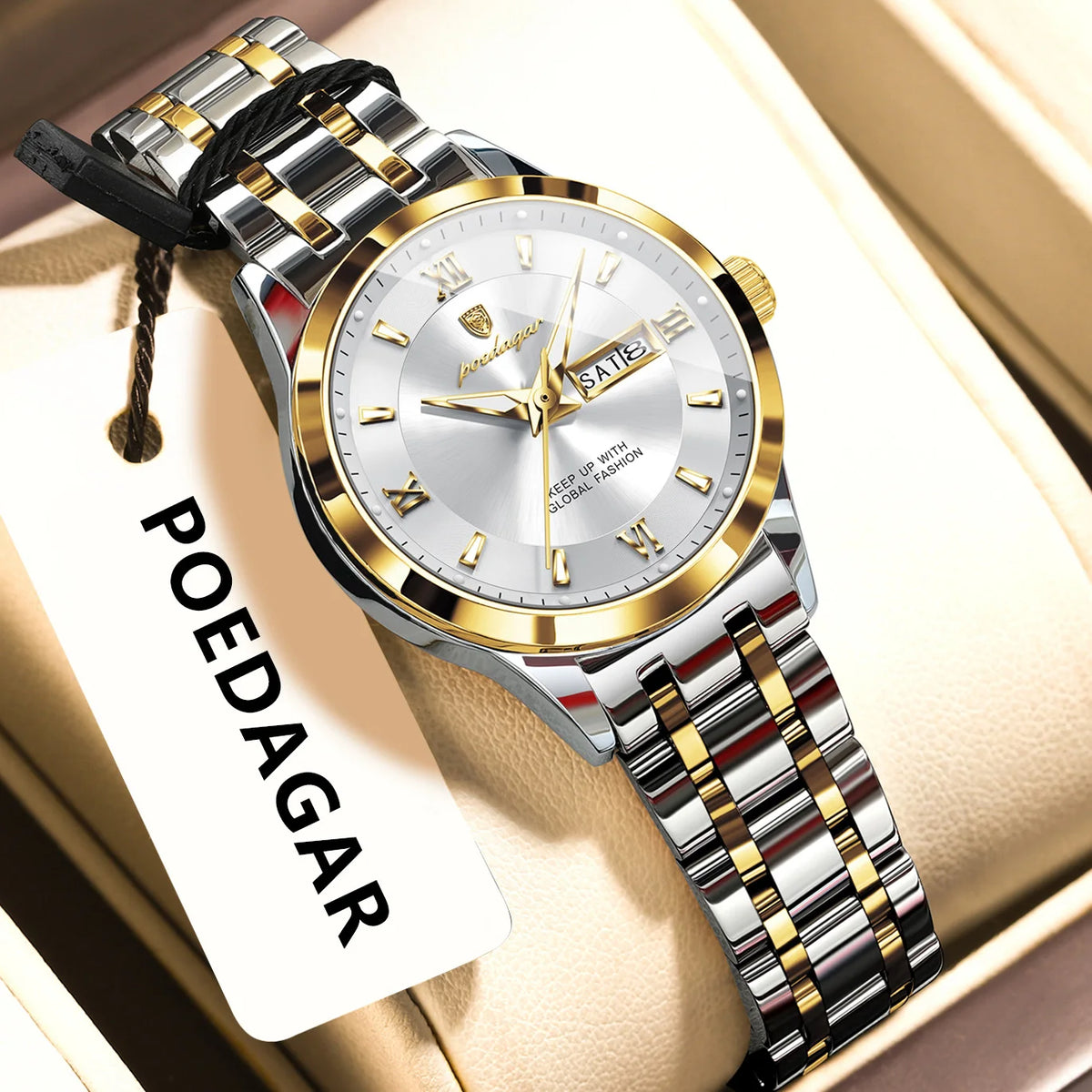 Poedagar 503 Women's Luxury Quartz Watch – Stainless Steel Band, Waterproof, Luminous, Date
