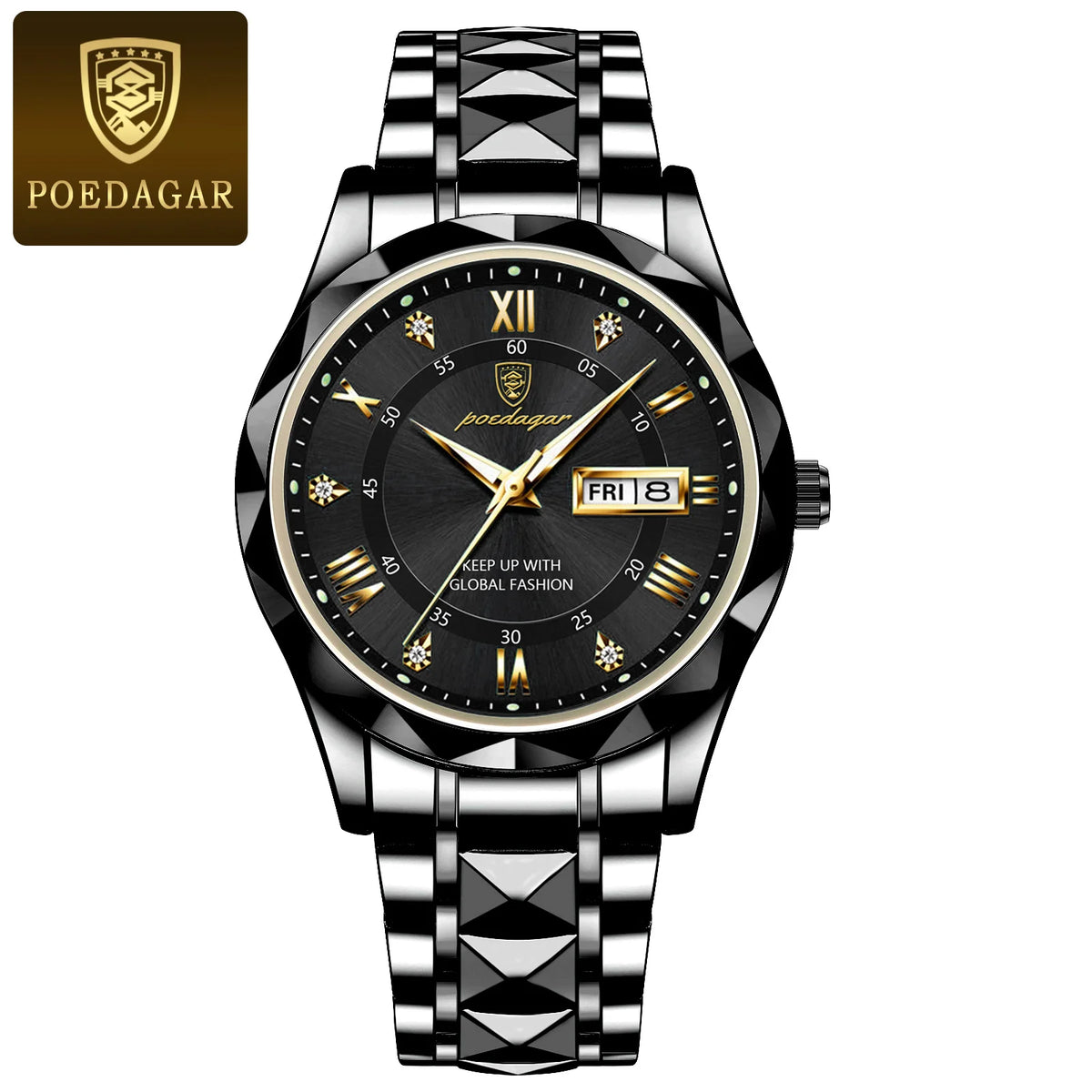 Poedagar 615 Men's Luxury Quartz Watch – Stainless Steel Band, Waterproof, Luminous, Date