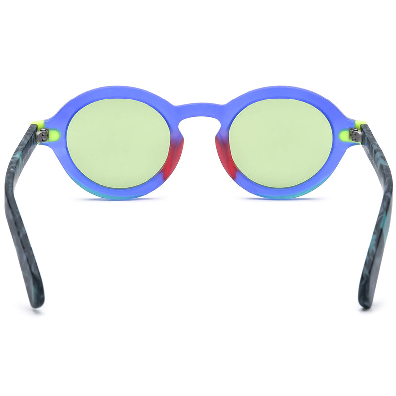 Tie-Dye Multicolour Round Polarised Acetate Sunglasses - MCROONS - Blue back view