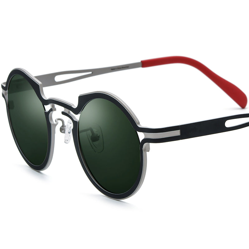 Colourful Titanium Round Polarised Sunglasses Retro - Black Silver - MCROONS