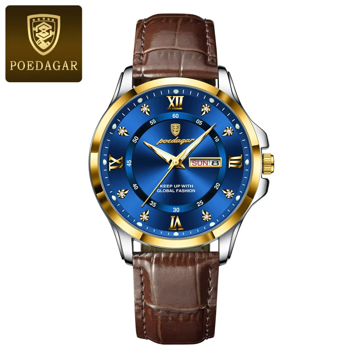 Poedagar 855 Men's Luxury Quartz Watch – Leather Strap, Waterproof, Luminous, Date