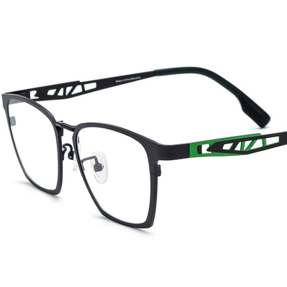 Colourful Titanium Square Optical Glasses - Black Green - MCROONS