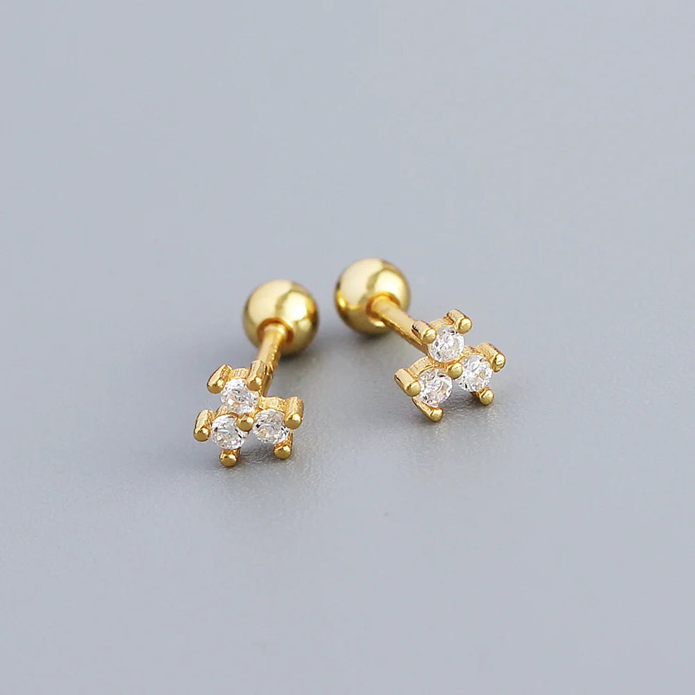 KR S925 Silver Instagram Flower Set Diamond Mini Screw Ear Studs Earbone Studs Sweet Earrings