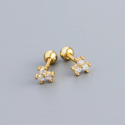 KR S925 Silver Instagram Flower Set Diamond Mini Screw Ear Studs Earbone Studs Sweet Earrings