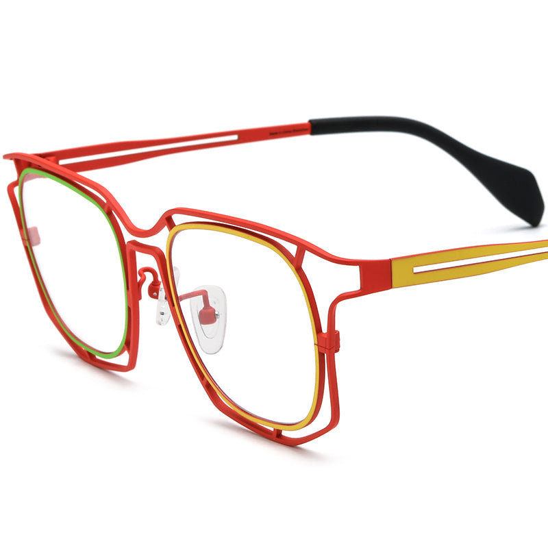 Colourful Titanium Square Optical Glasses Frame Designer - MCROONS - Red