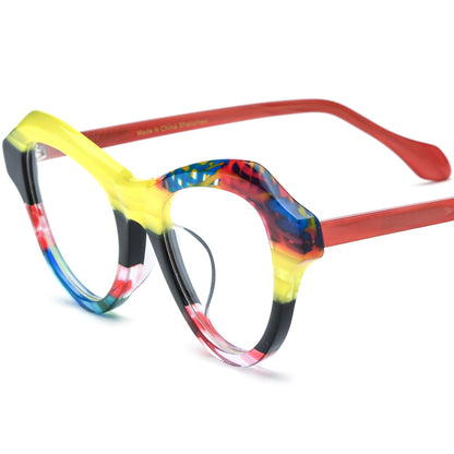 Multicolour Designer Cat Eye Acetate Optical Glasses Frame - Yellow Black - MCROONS