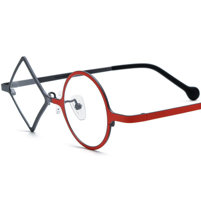 Geometric Titanium Optical Glasses Designer - Grey Red - MCROONS