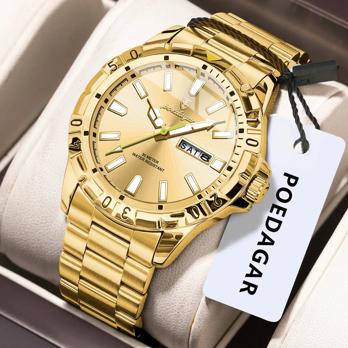 Poedagar 959 Men's Luxury Quartz Watch – Stainless Steel Band, Waterproof, Luminous, Date